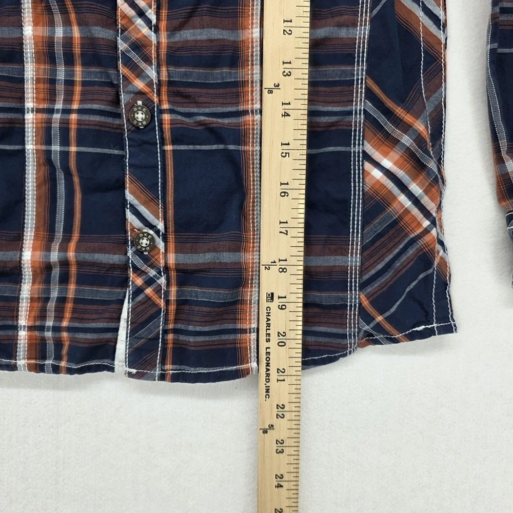 BKE Boys Blue Orange Plaid Flannel Shirt Youth Small Athletic Fit Western Y11309